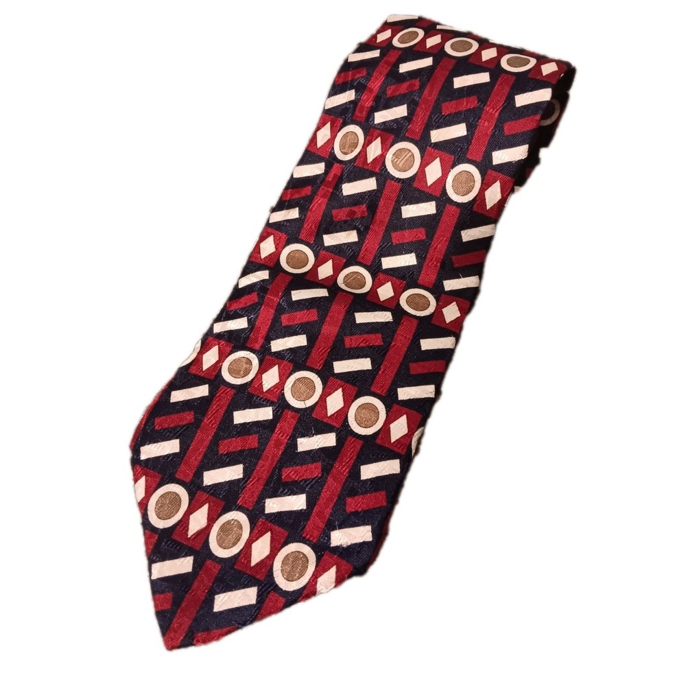 Barrington Mens Silk Tie Red Blue White Geometric Abstract Necktie 59 x 4 USA